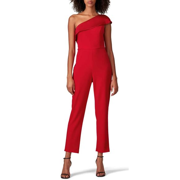 Adrianna Papell One-Shoulder Jumpsuit Red Satin Accent Cocktail Party Formal 12 - Picture 1 of 10
